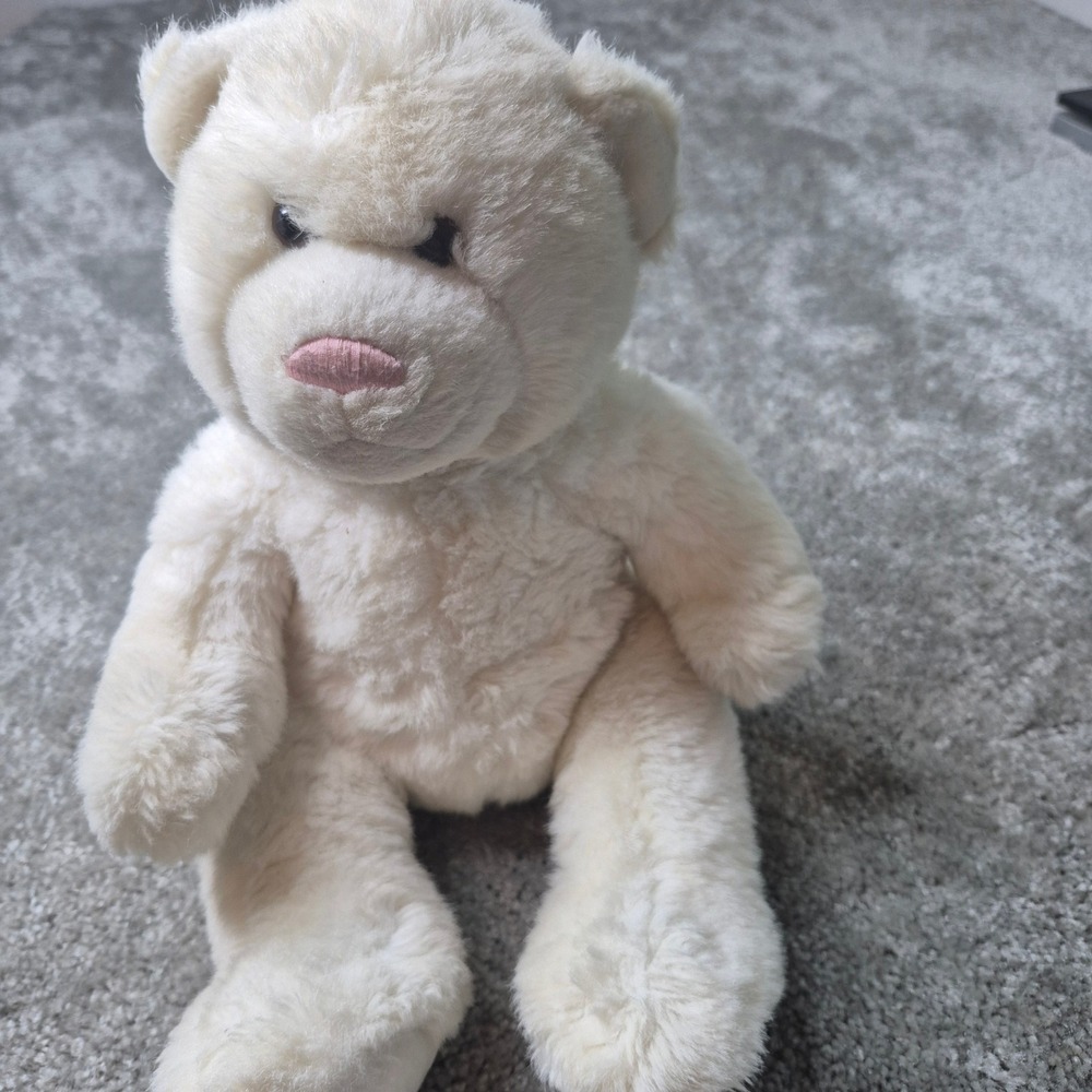 Build-A-Bear Workshop Cream Shaggy Teddy Bear Pink Nose 16 Inch Plush